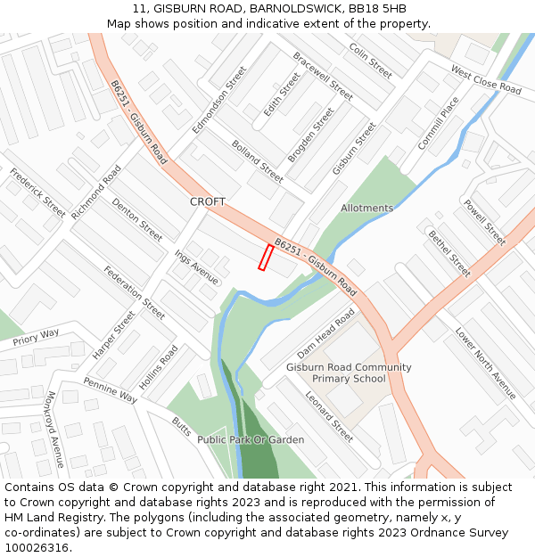 11, GISBURN ROAD, BARNOLDSWICK, BB18 5HB: Location map and indicative extent of plot