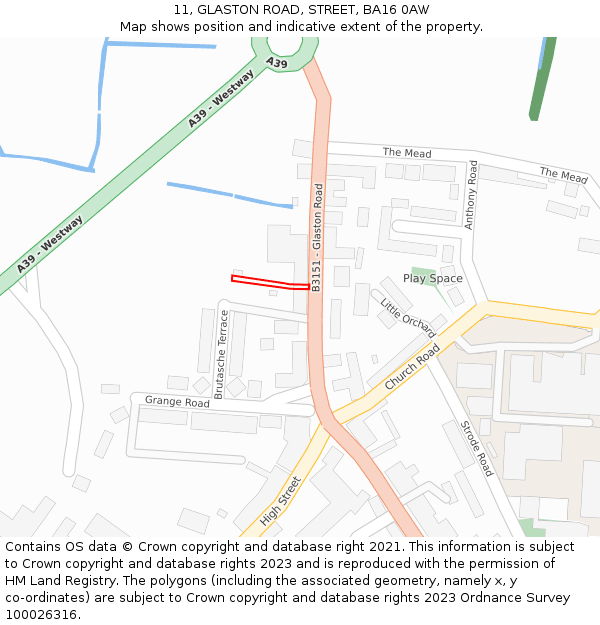 11, GLASTON ROAD, STREET, BA16 0AW: Location map and indicative extent of plot
