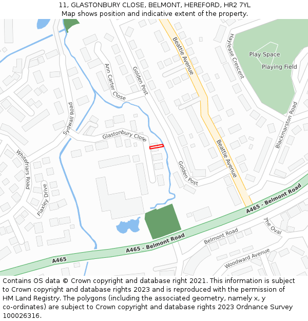 11, GLASTONBURY CLOSE, BELMONT, HEREFORD, HR2 7YL: Location map and indicative extent of plot