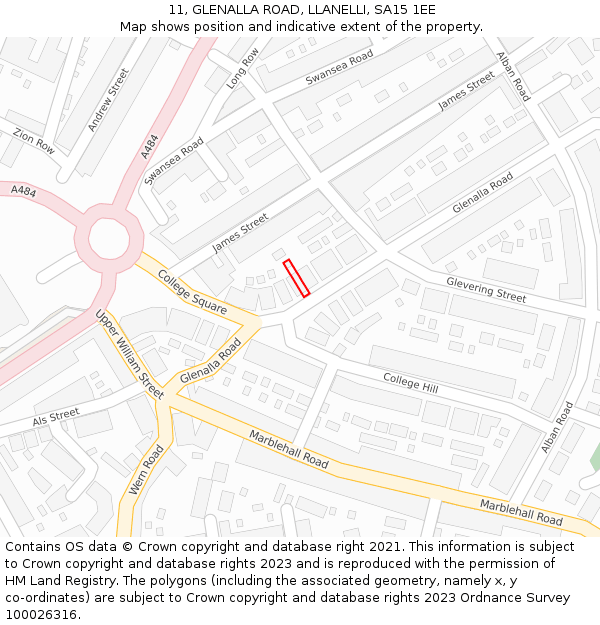 11, GLENALLA ROAD, LLANELLI, SA15 1EE: Location map and indicative extent of plot