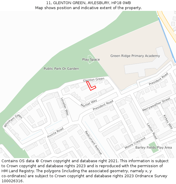 11, GLENTON GREEN, AYLESBURY, HP18 0WB: Location map and indicative extent of plot