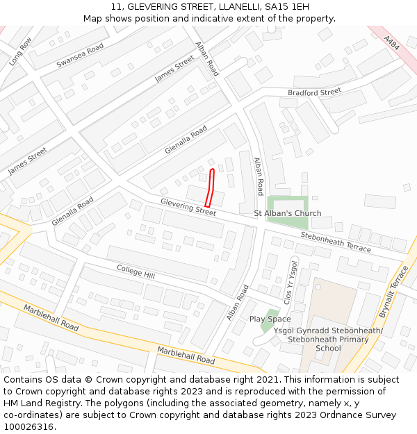 11, GLEVERING STREET, LLANELLI, SA15 1EH: Location map and indicative extent of plot