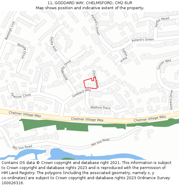 11, GODDARD WAY, CHELMSFORD, CM2 6UR: Location map and indicative extent of plot