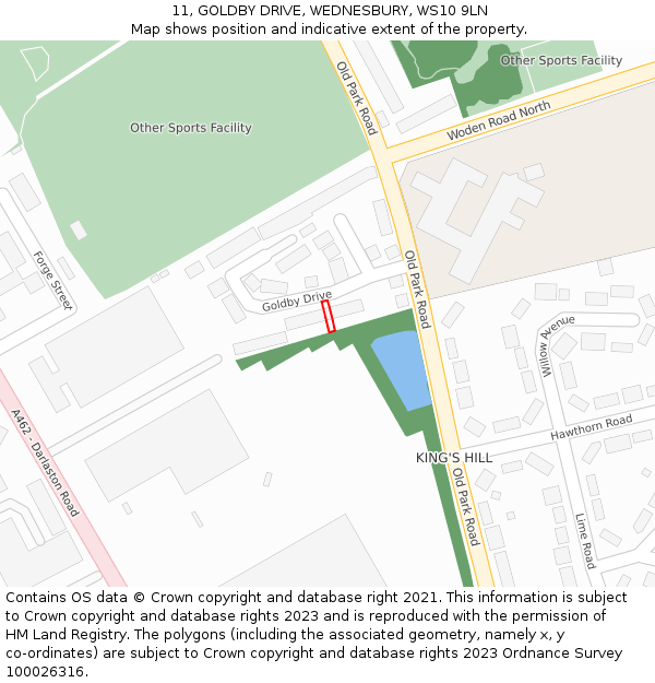 11, GOLDBY DRIVE, WEDNESBURY, WS10 9LN: Location map and indicative extent of plot