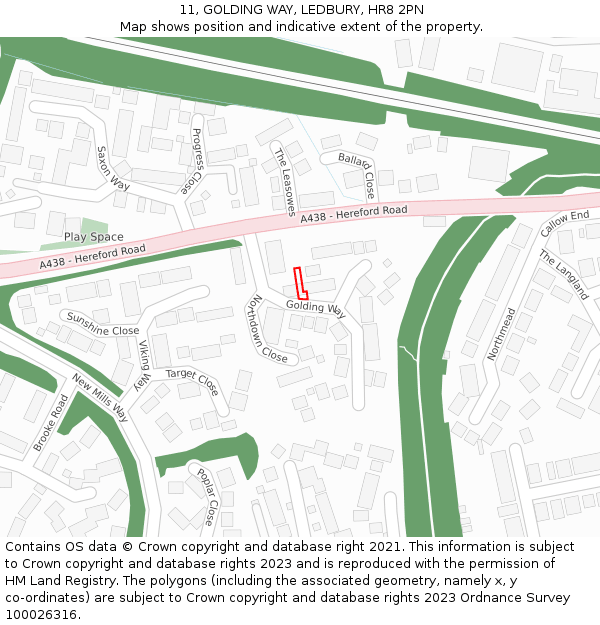 11, GOLDING WAY, LEDBURY, HR8 2PN: Location map and indicative extent of plot
