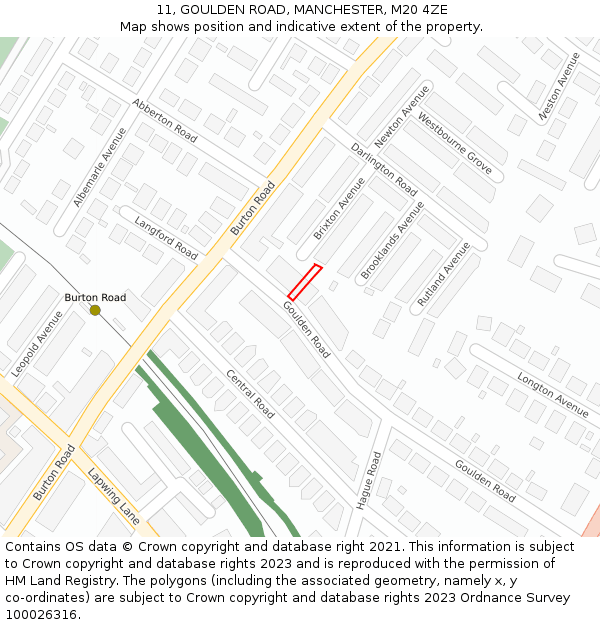11, GOULDEN ROAD, MANCHESTER, M20 4ZE: Location map and indicative extent of plot