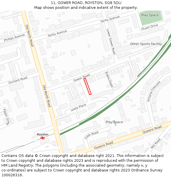 11, GOWER ROAD, ROYSTON, SG8 5DU: Location map and indicative extent of plot