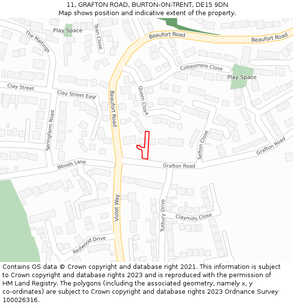 11, GRAFTON ROAD, BURTON-ON-TRENT, DE15 9DN: Location map and indicative extent of plot