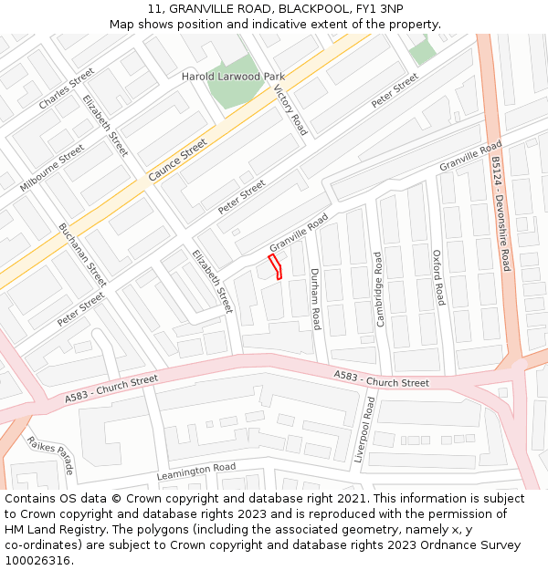 11, GRANVILLE ROAD, BLACKPOOL, FY1 3NP: Location map and indicative extent of plot