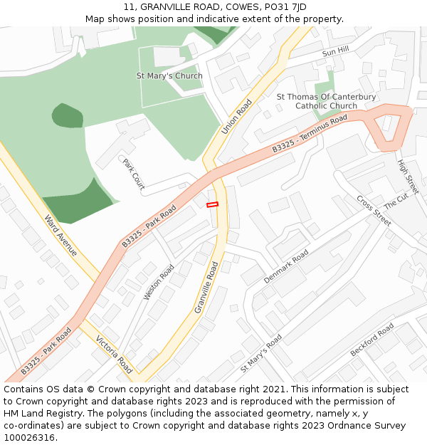 11, GRANVILLE ROAD, COWES, PO31 7JD: Location map and indicative extent of plot