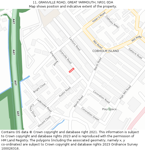 11, GRANVILLE ROAD, GREAT YARMOUTH, NR31 0DA: Location map and indicative extent of plot
