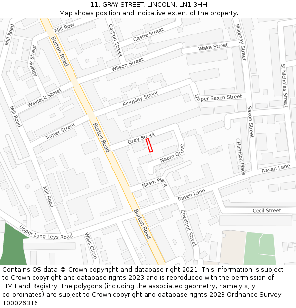 11, GRAY STREET, LINCOLN, LN1 3HH: Location map and indicative extent of plot