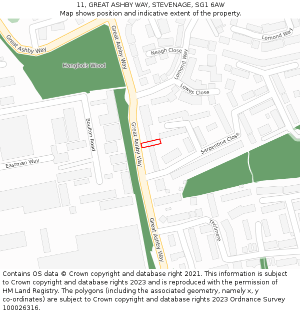 11, GREAT ASHBY WAY, STEVENAGE, SG1 6AW: Location map and indicative extent of plot