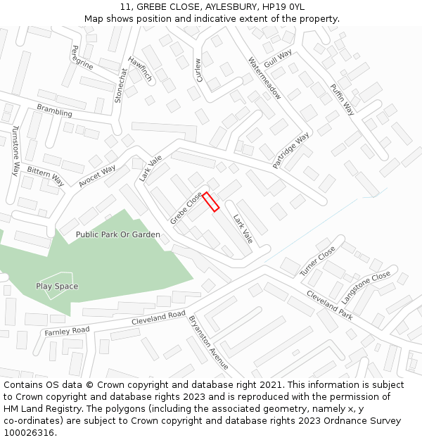 11, GREBE CLOSE, AYLESBURY, HP19 0YL: Location map and indicative extent of plot