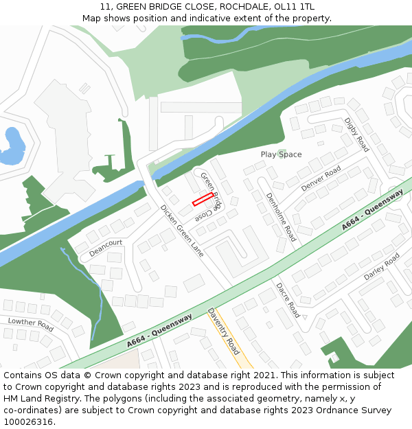 11, GREEN BRIDGE CLOSE, ROCHDALE, OL11 1TL: Location map and indicative extent of plot
