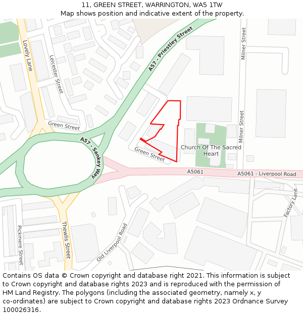 11, GREEN STREET, WARRINGTON, WA5 1TW: Location map and indicative extent of plot