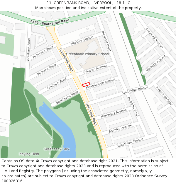 11, GREENBANK ROAD, LIVERPOOL, L18 1HG: Location map and indicative extent of plot
