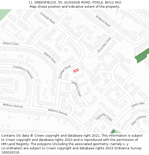 11, GREENFIELDS, 55, GUSSAGE ROAD, POOLE, BH12 4AZ: Location map and indicative extent of plot