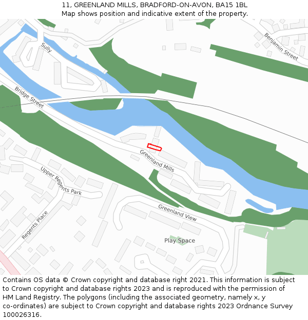 11, GREENLAND MILLS, BRADFORD-ON-AVON, BA15 1BL: Location map and indicative extent of plot