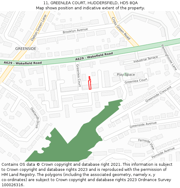 11, GREENLEA COURT, HUDDERSFIELD, HD5 8QA: Location map and indicative extent of plot
