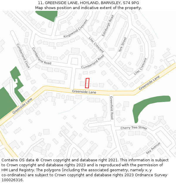 11, GREENSIDE LANE, HOYLAND, BARNSLEY, S74 9PG: Location map and indicative extent of plot