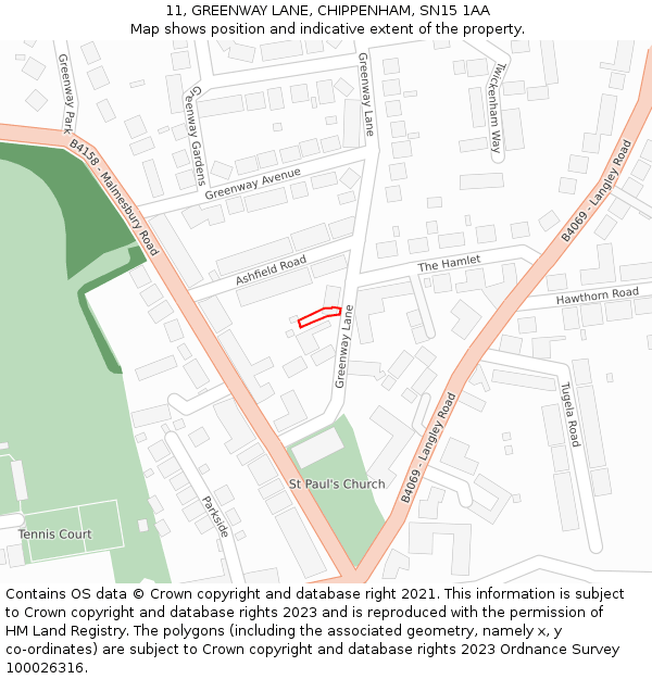 11, GREENWAY LANE, CHIPPENHAM, SN15 1AA: Location map and indicative extent of plot