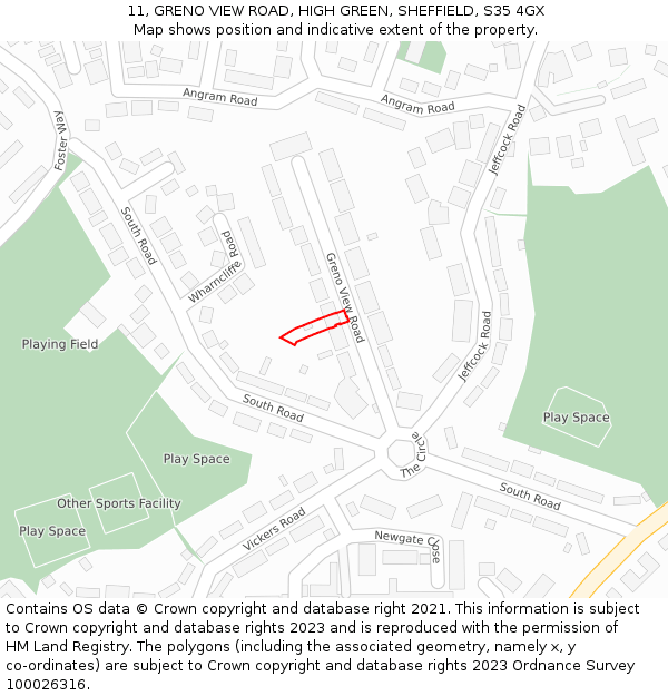11, GRENO VIEW ROAD, HIGH GREEN, SHEFFIELD, S35 4GX: Location map and indicative extent of plot
