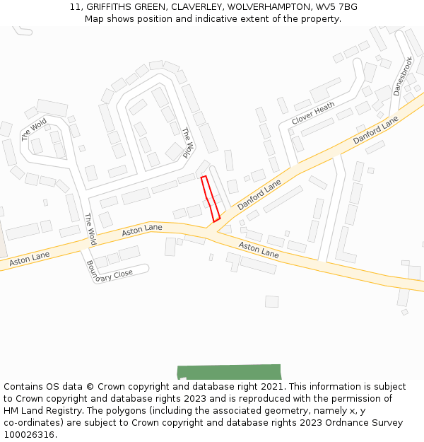 11, GRIFFITHS GREEN, CLAVERLEY, WOLVERHAMPTON, WV5 7BG: Location map and indicative extent of plot