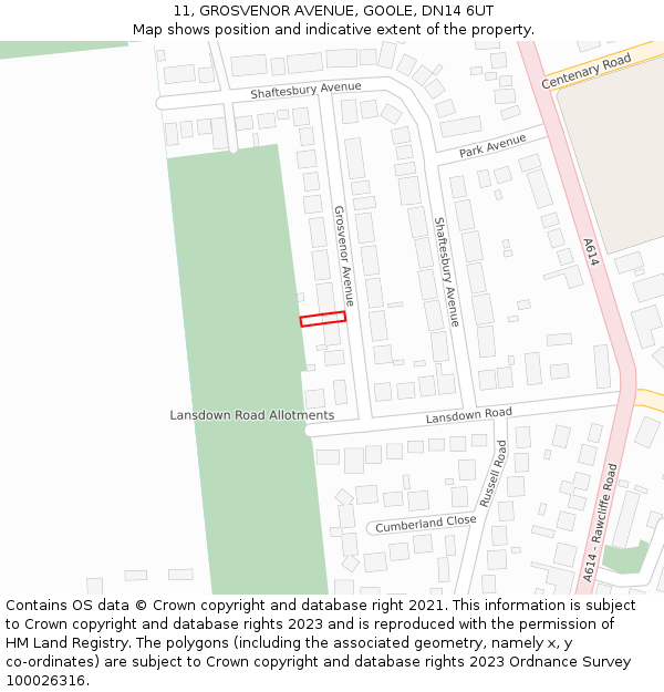11, GROSVENOR AVENUE, GOOLE, DN14 6UT: Location map and indicative extent of plot
