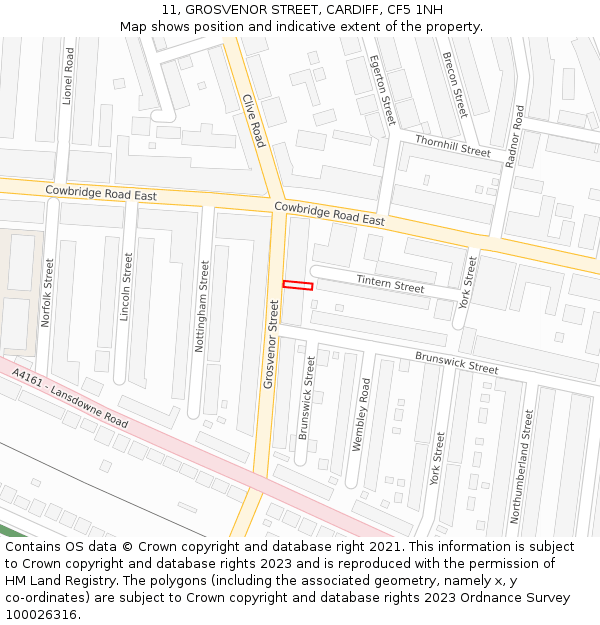 11, GROSVENOR STREET, CARDIFF, CF5 1NH: Location map and indicative extent of plot