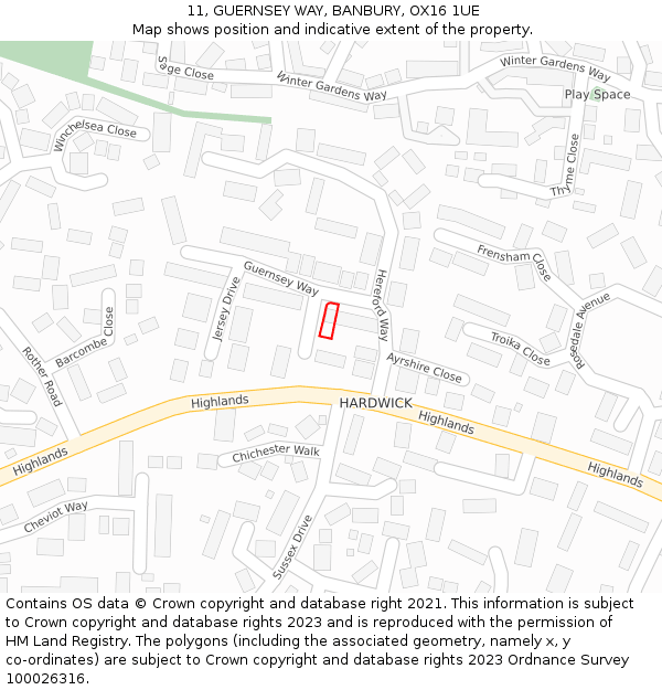 11, GUERNSEY WAY, BANBURY, OX16 1UE: Location map and indicative extent of plot