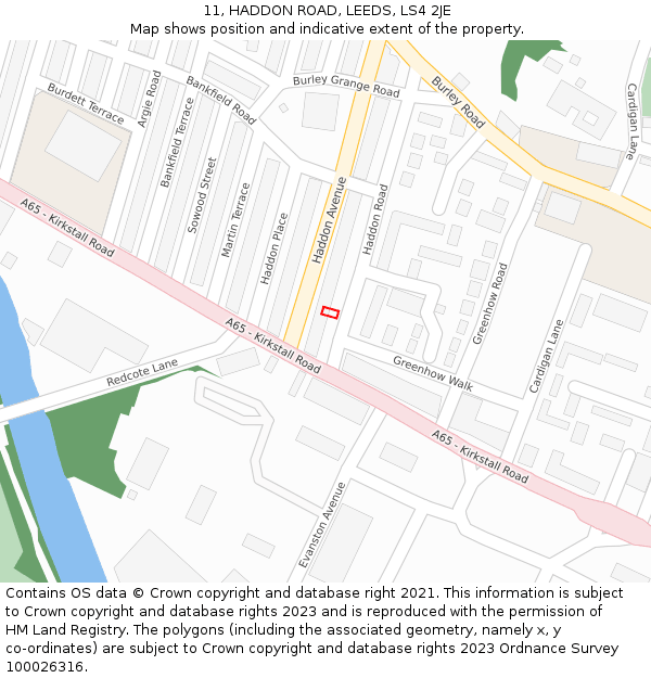 11, HADDON ROAD, LEEDS, LS4 2JE: Location map and indicative extent of plot