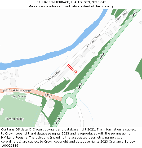 11, HAFREN TERRACE, LLANIDLOES, SY18 6AT: Location map and indicative extent of plot
