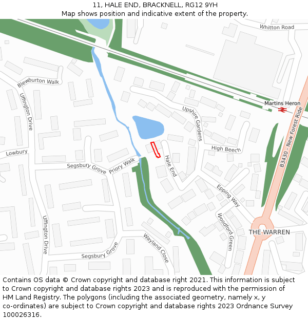 11, HALE END, BRACKNELL, RG12 9YH: Location map and indicative extent of plot