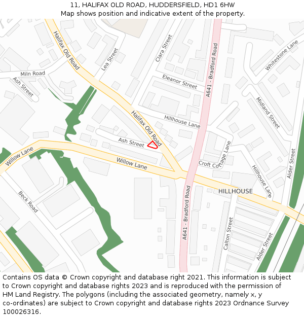 11, HALIFAX OLD ROAD, HUDDERSFIELD, HD1 6HW: Location map and indicative extent of plot