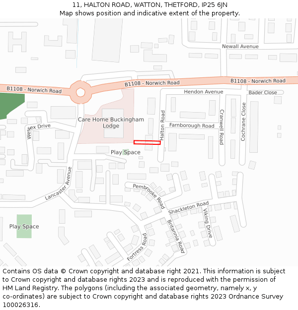 11, HALTON ROAD, WATTON, THETFORD, IP25 6JN: Location map and indicative extent of plot