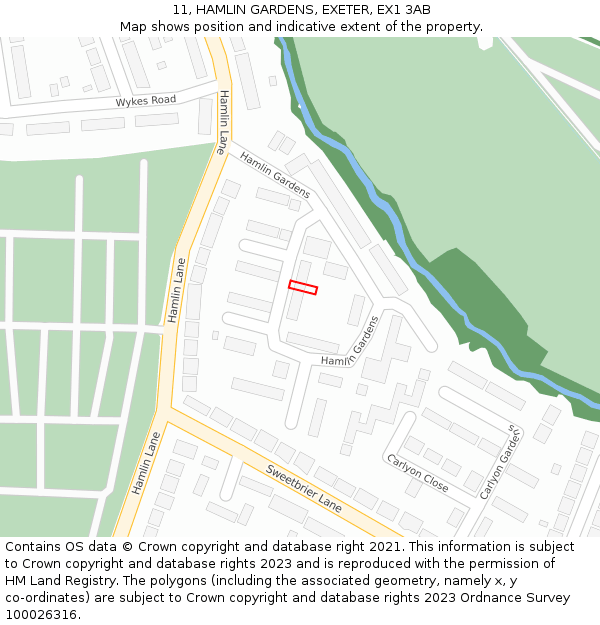 11, HAMLIN GARDENS, EXETER, EX1 3AB: Location map and indicative extent of plot