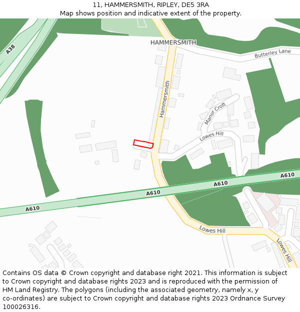 11, HAMMERSMITH, RIPLEY, DE5 3RA: Location map and indicative extent of plot