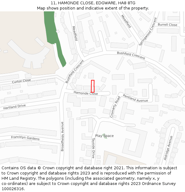 11, HAMONDE CLOSE, EDGWARE, HA8 8TG: Location map and indicative extent of plot