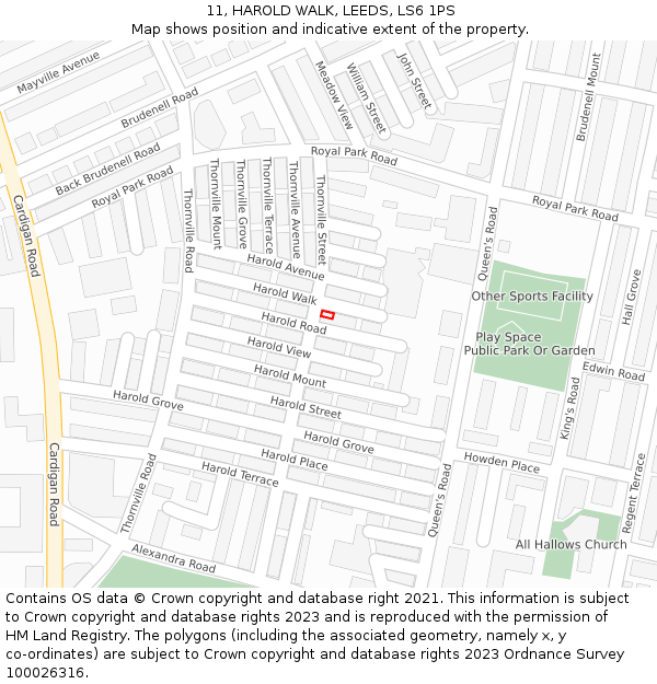 11, HAROLD WALK, LEEDS, LS6 1PS: Location map and indicative extent of plot