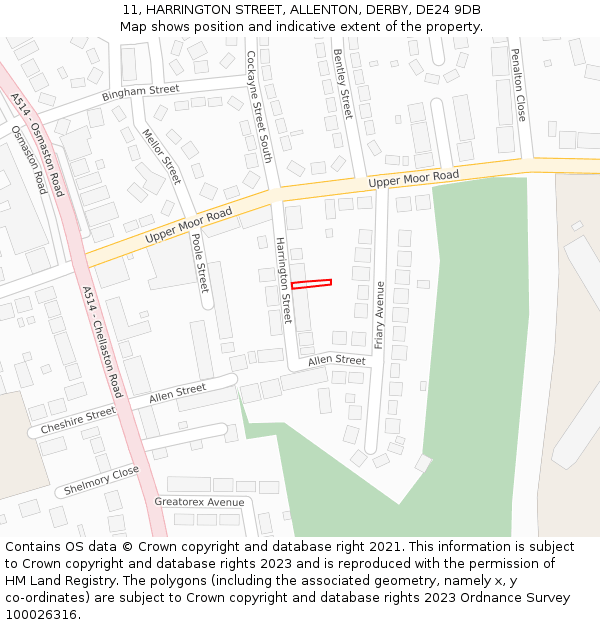 11, HARRINGTON STREET, ALLENTON, DERBY, DE24 9DB: Location map and indicative extent of plot