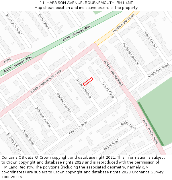 11, HARRISON AVENUE, BOURNEMOUTH, BH1 4NT: Location map and indicative extent of plot
