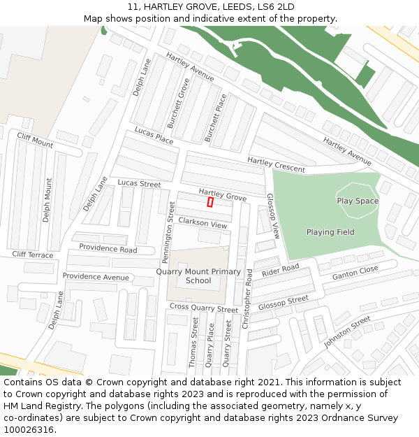 11, HARTLEY GROVE, LEEDS, LS6 2LD: Location map and indicative extent of plot