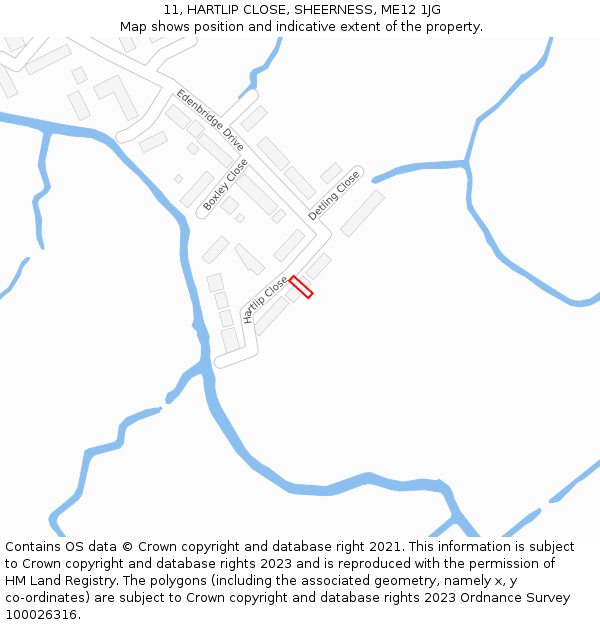 11, HARTLIP CLOSE, SHEERNESS, ME12 1JG: Location map and indicative extent of plot
