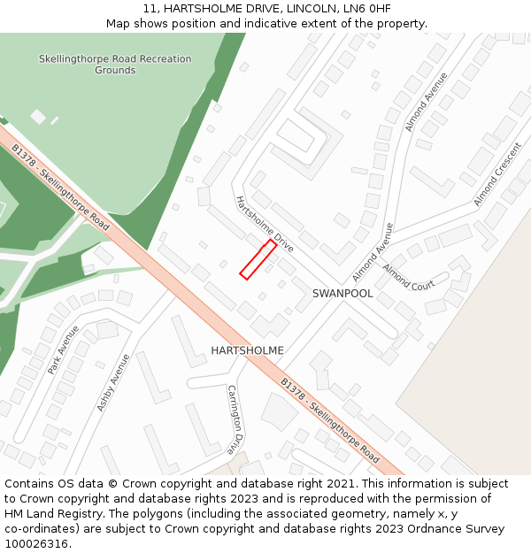 11, HARTSHOLME DRIVE, LINCOLN, LN6 0HF: Location map and indicative extent of plot