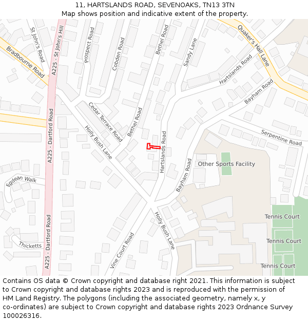 11, HARTSLANDS ROAD, SEVENOAKS, TN13 3TN: Location map and indicative extent of plot