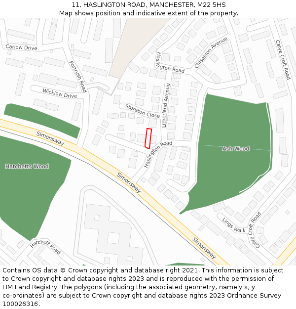11, HASLINGTON ROAD, MANCHESTER, M22 5HS: Location map and indicative extent of plot