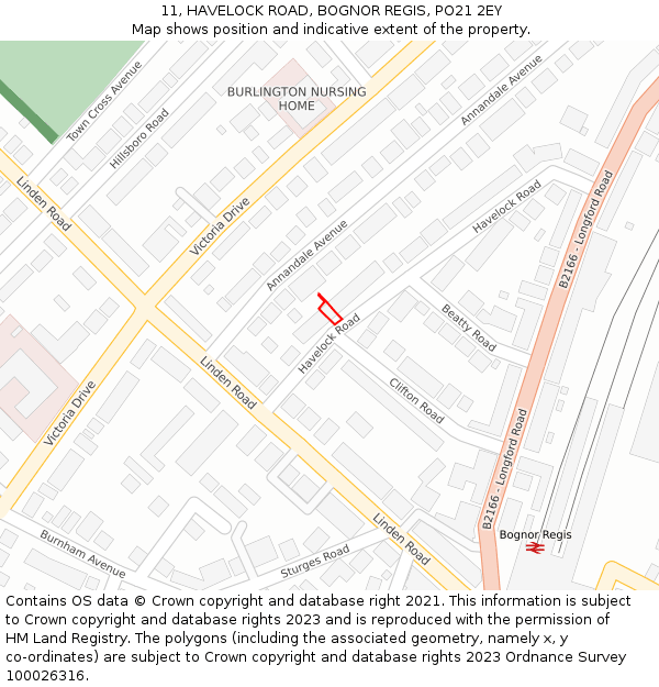 11, HAVELOCK ROAD, BOGNOR REGIS, PO21 2EY: Location map and indicative extent of plot