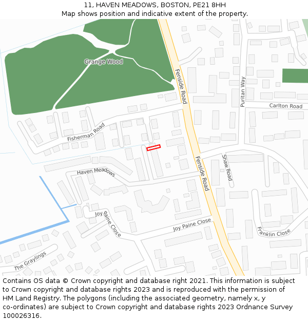 11, HAVEN MEADOWS, BOSTON, PE21 8HH: Location map and indicative extent of plot