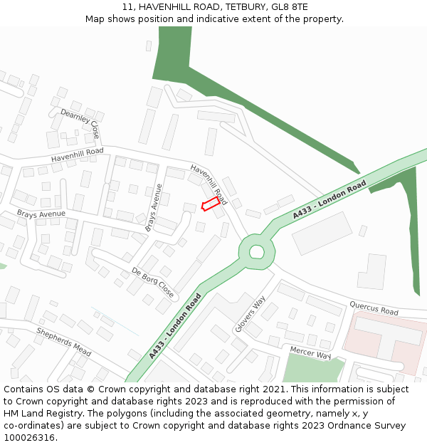 11, HAVENHILL ROAD, TETBURY, GL8 8TE: Location map and indicative extent of plot